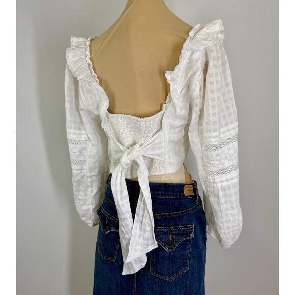 Perfect summer top! white lace cropped peasant top. women's top size L - Picture 2 of 11